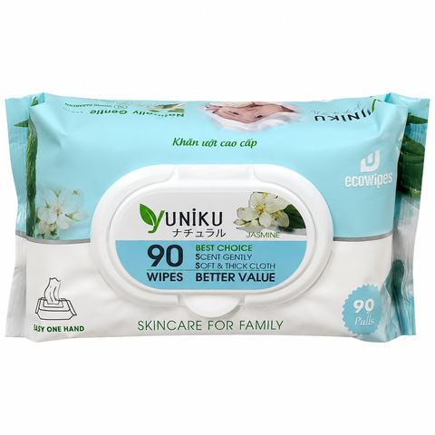 Khăn Ướt Yuniku 90 Tờ Màu Xanh Ngọc (90 Tờ * 24 Gói)