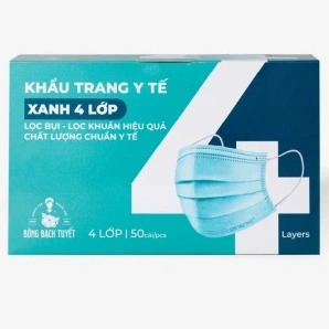 Khẩu Trang Bông Bạch Tuyết 4 Lớp Xanh (50 Cái* 20 Hộp)