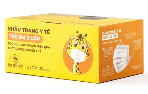 Khẩu Trang Bông Bạch Tuyết Trẻ Em 3 Lớp (30 Cái*20 Hộp)
