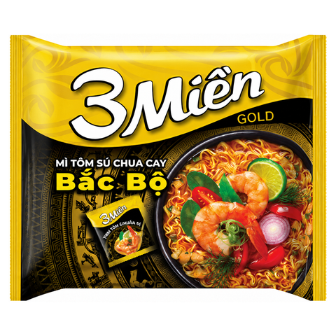 Mì 3 Miền Gold Tôm Sú Chua Cay Bắc Bộ (75G* 30 Gói)