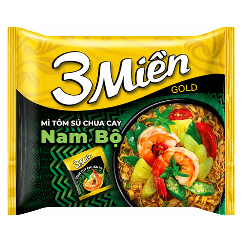 Mì 3 Miền Gold Tôm Sú Chua Cay Nam Bộ (75G* 30 Gói)