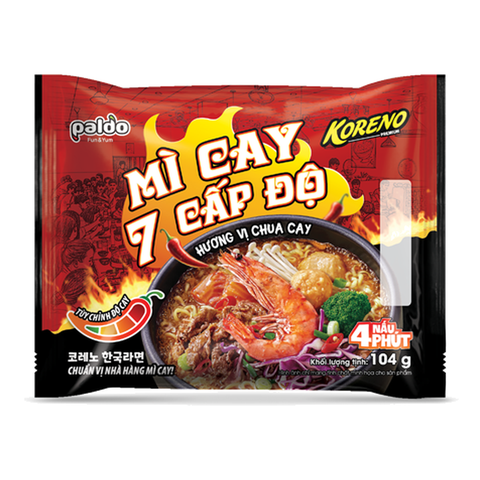 Mì Cay 7 Cấp Độ Hương Vị Chua Cay Koreno Premium (104G * 20 Gói)