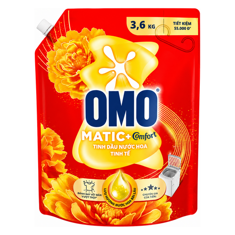 OMO Nước Giặt Máy Giặt Cửa Trên Tinh Dầu Nước Hoa Tinh Tế (3.6KG * 4 Túi)