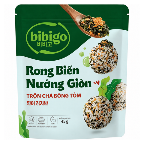 Rong Biển Nướng Giòn Trộn Chà Bông Tôm Bibigo (45G * 20 Gói)