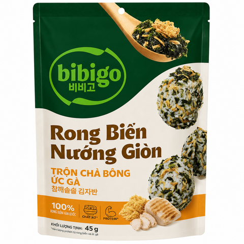 Rong Biển Nướng Giòn Trộn Chà Bông Ức Gà Bibigo (45G * 20 Gói)