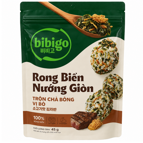 Rong Biển Nướng Giòn Trộn Chà Bông Vị Bò Bibigo (45G * 20 Gói)
