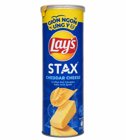 Snack Lay's Stax Khoai Tây Miếng Vị Phô Mai Cheddar Kiểu Anh Quốc (90G * 16 Hộp)