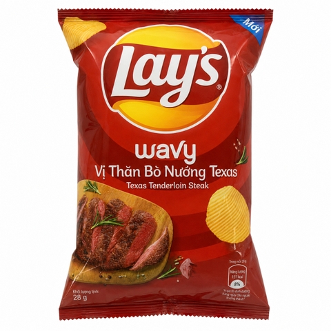 Snack Lay's Wavy Vị Thịt Bò Nướng Texas (53G * 100 Gói)