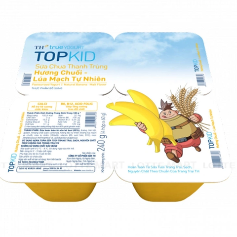 Sữa Chua Thanh Trùng TH True Yogurt TOPKID Hương Chuối - Lúa Mạch Tự Nhiên (60G*48Hũ)