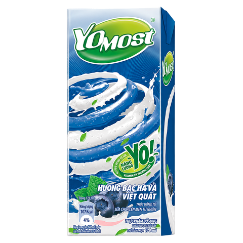 Sữa Chua Lên Men Thanh Trùng Yomost Bạc Hà Việt Quất (170ML*48 hộp)