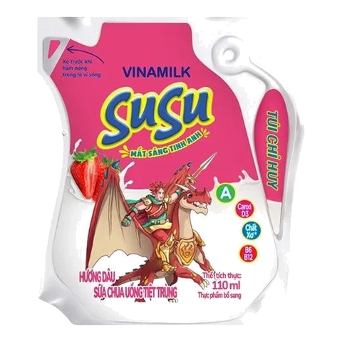 Sữa Chua Uống Tiệt Trùng Hương Dâu Vinamilk Susu Túi (110Ml*24 túi)