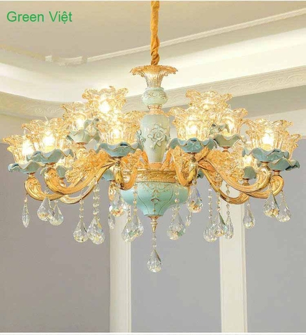 Đèn chùm lắp phòng khách GV15 Xanh Ngọc