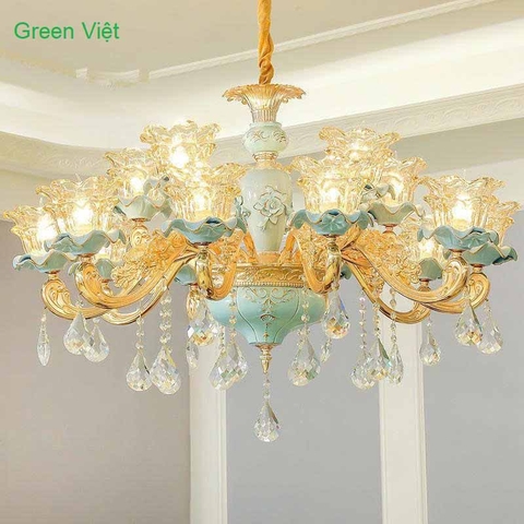 Đèn chùm lắp phòng khách GV15 Xanh Ngọc