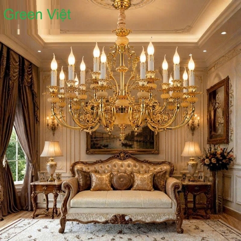 Đèn chùm trang trí cao cấp T6068-15 Hợp Kim Mạ Vàng 24K