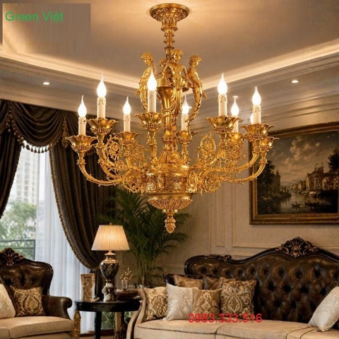 Đèn chùm trang trí cao cấp Y6049-15 Đồng Mạ Vàng