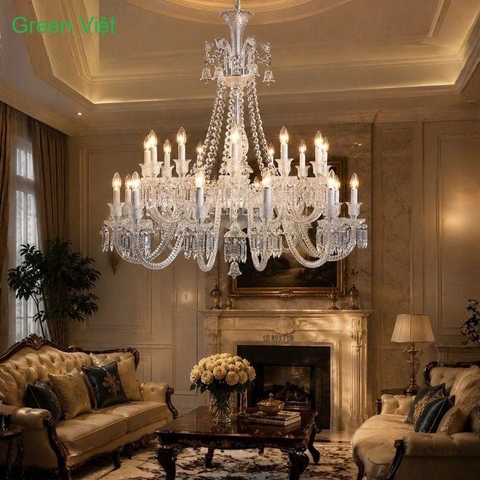Đèn chùm trang trí khách sạn 18 tay DCG019 Pha lê Sang Trọng
