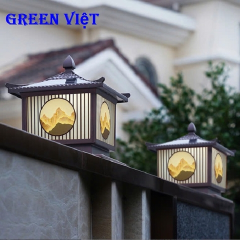 Đèn trụ cổng năng lượng mặt trời DTCNM02 hình mái nhà