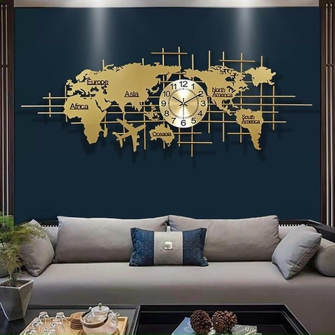 Đồng hồ treo tường nghệ thuật T15227 - Decor bản đồ thế giới