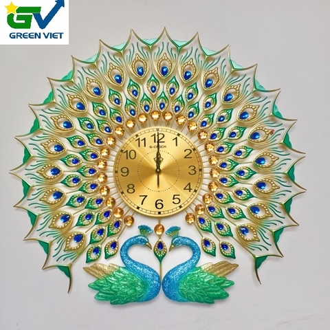 Đồng hồ treo tường decor nghệ thuật chim công hạnh phúc T2011