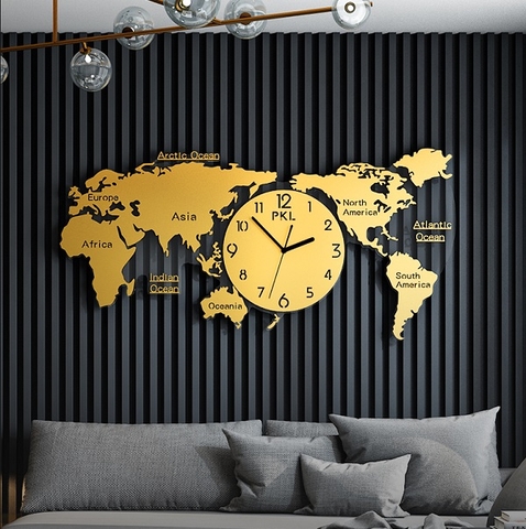 Đồng hồ treo tường nghệ thuật T1589 - Đồng hồ decor bản đồ