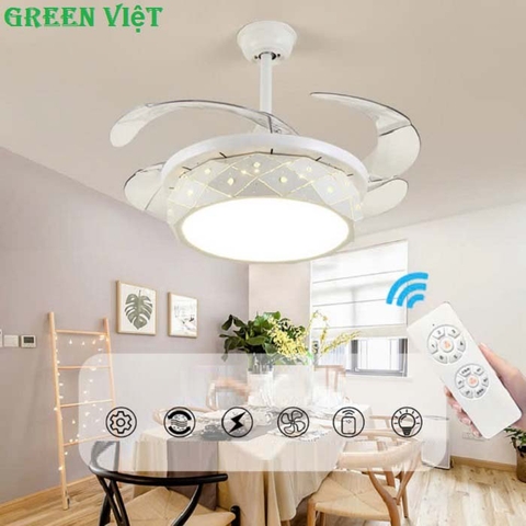 Quạt trần trang trí QTCTQ05 có đèn cánh cụp cánh xòe