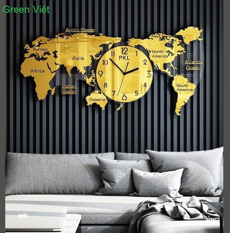 Đồng hồ treo tường nghệ thuật T1589-Đồng hồ decor bản đồ