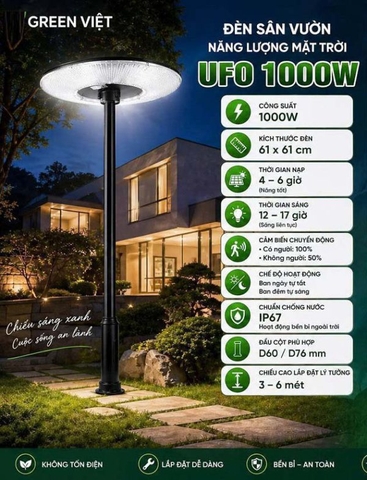 Đèn năng lượng mặt trời sân vườn UFO 1000W nhôm N.UFO.1000