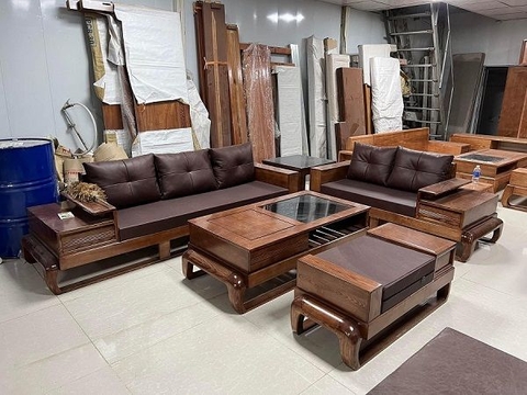 Bộ Bàn Ghế Phòng Khách Gỗ Sồi Cao Cấp Góc Chữ L Màu Tự Nhiên GVHN02