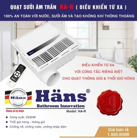 Quạt Sưởi Âm Trần Hans – HAR Có Điều Khiển