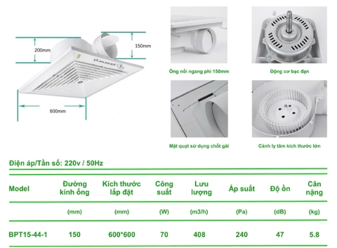 Quạt thông gió âm trần QTGV02 600x600 cao cấp
