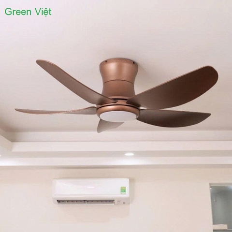 Quạt Trần Đèn 5 Cánh QGV41 Màu Đồng Cát Cho Trần Thấp