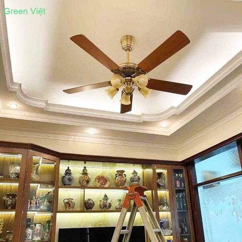 Quạt trần đèn lắp phòng khách QTDG010 Nội Thất Cao Cấp