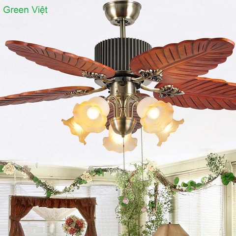 Quạt Trần Đèn QC05 Hình Lá Cọ Sang Trọng Green Việt