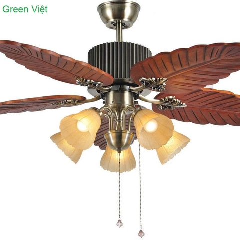 Quạt Trần Đèn QC05 Hình Lá Cọ Sang Trọng Green Việt