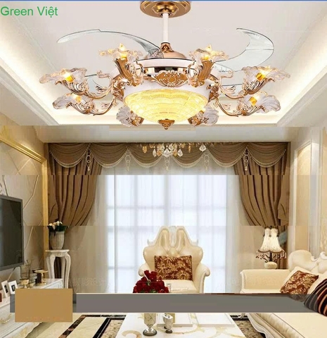 Quạt Trần đèn trang trí Cao Cấp KNQ040 - Quạt Vương Gia lắp biệt thự