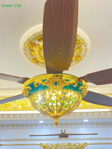 Quạt Trần Đèn Trang Trí Sang Trọng QTDST05 Mạ Vàng 24K Lắp Biệt Thự
