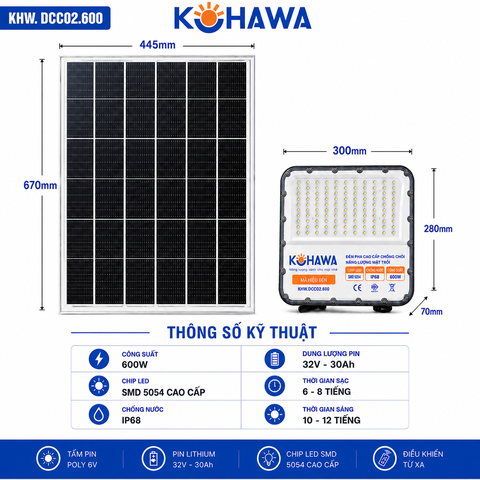 ĐÈN PHA CHỐNG CHÓI CAO CẤP NĂNG LƯỢNG MẶT TRỜI KOHAWA 600W