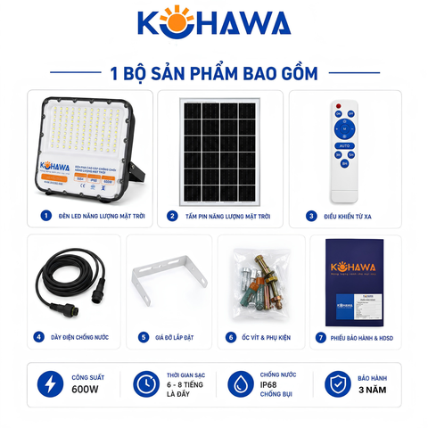 ĐÈN PHA CHỐNG CHÓI CAO CẤP NĂNG LƯỢNG MẶT TRỜI KOHAWA 600W