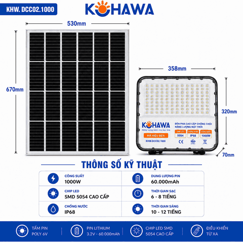 ĐÈN PHA CHỐNG CHÓI CAO CẤP NĂNG LƯỢNG MẶT TRỜI KOHAWA 1000W