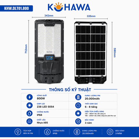 ĐÈN ĐƯỜNG LIỀN THỂ CAO CẤP NĂNG LƯỢNG MẶT TRỜI KOHAWA 800W