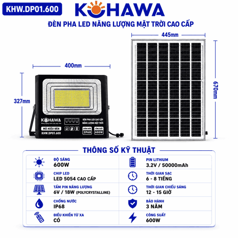 ĐÈN PHA LED CAO CẤP NĂNG LƯỢNG MẶT TRỜI KOHAWA 600W