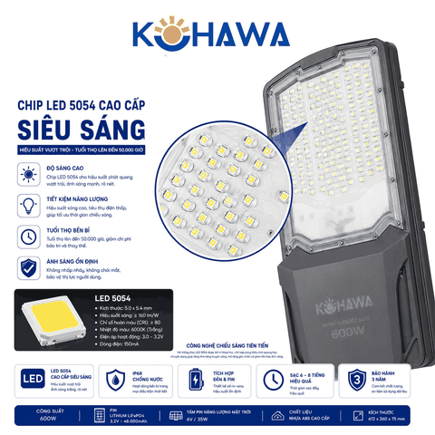 ĐÈN ĐƯỜNG BÀN CHẢI CAO CẤP NĂNG LƯỢNG MẶT TRỜI KOHAWA 600W