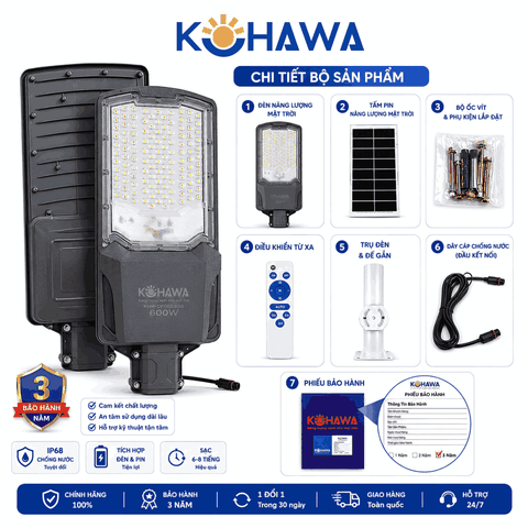 ĐÈN ĐƯỜNG BÀN CHẢI CAO CẤP NĂNG LƯỢNG MẶT TRỜI KOHAWA 600W
