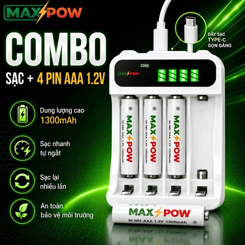 Combo 1 Sạc + 4 pin 1300mAh(AAA)
