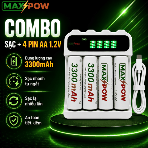 Combo 1 Sạc + 4 pin 3300mAh(AA)