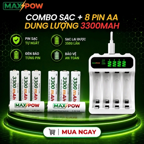 Combo 1 Sạc + 8 pin 3300mAh(AA)