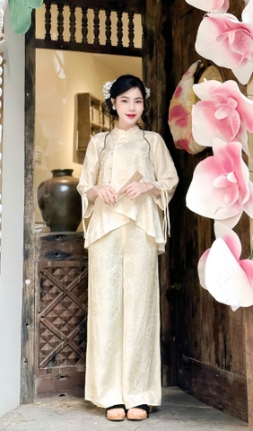 Bộ cổ Tàu Vạt Chéo Tay Dây Lụa Tằm