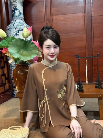 Bộ Cổ Tàu Buộc Dây Thêu An Lụa Tuyết