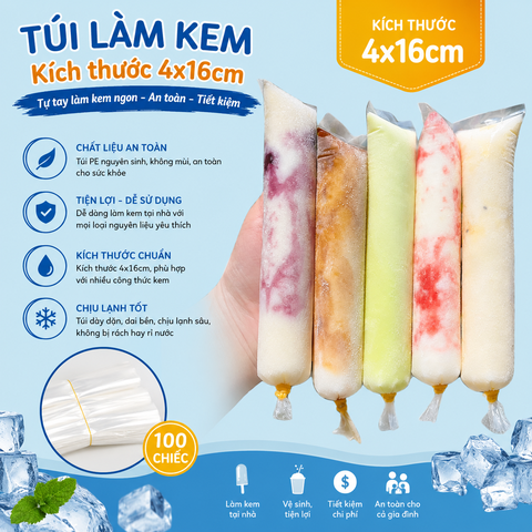 100g Túi Làm Kem Dài Kích Thước 4X16cm