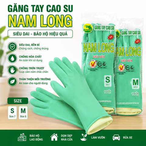 Gang Tay Cao Su Siêu Dai Nam Long Bảo Hộ Lao Động Size S,M